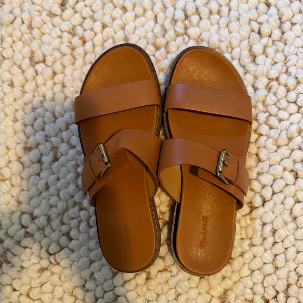 Brown Leather Slide Sandals